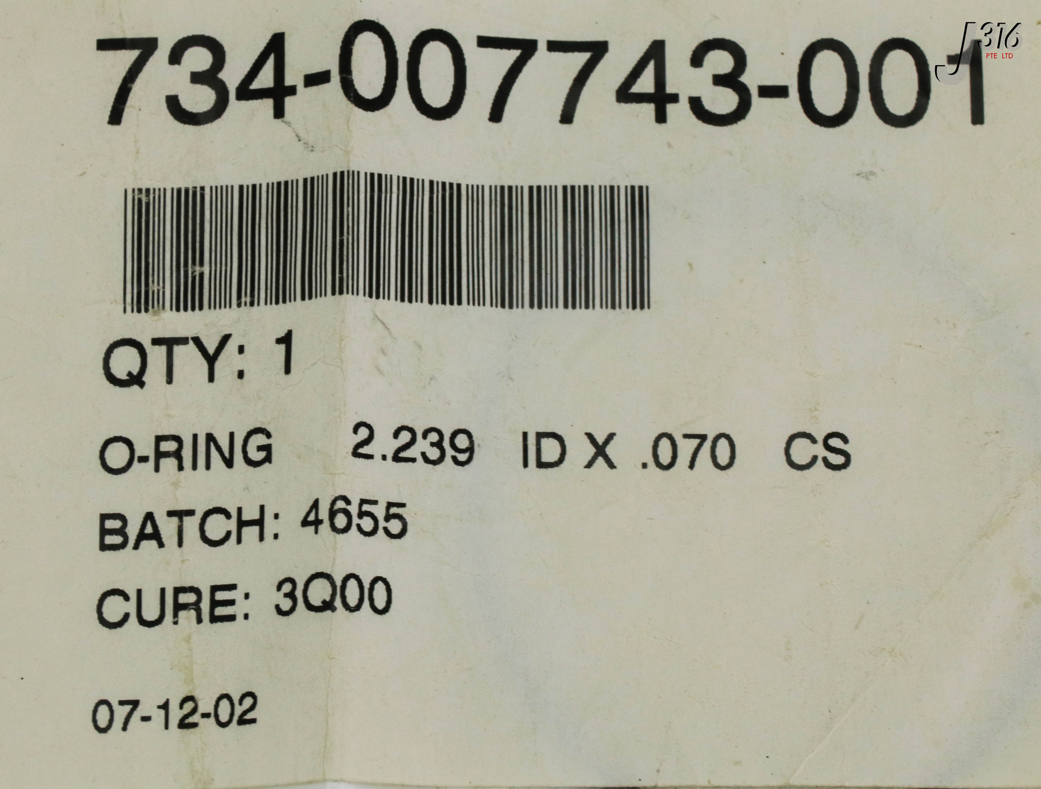 古いカード 15674 LAM RESEARCH O-RING VITON,2.239 ID X 0.070 C/S (NEW) 734
